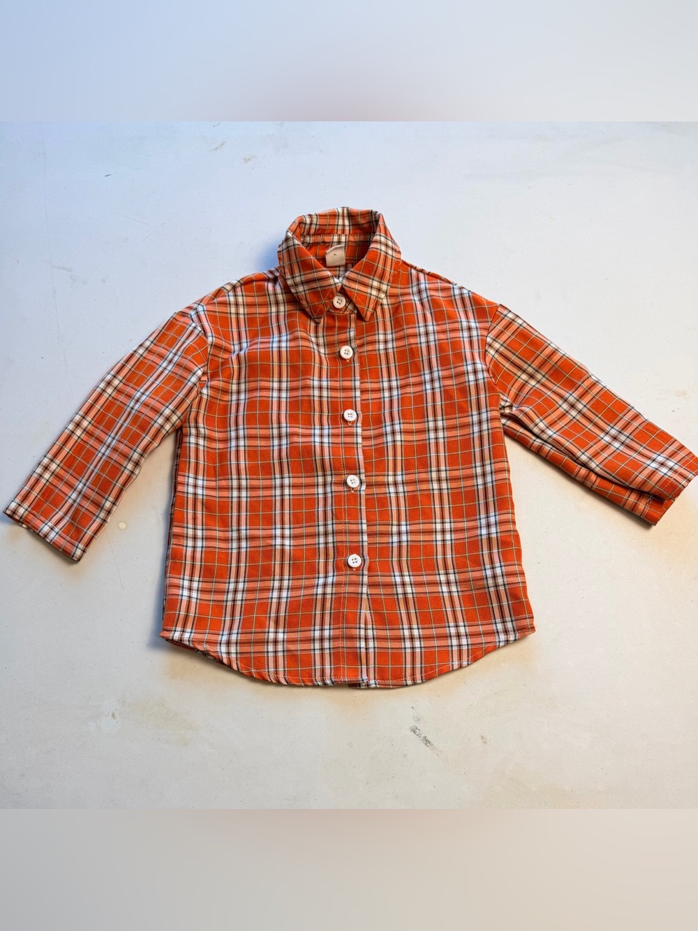 SHEIN Orange Plaid Button-Down Shirt for Kids